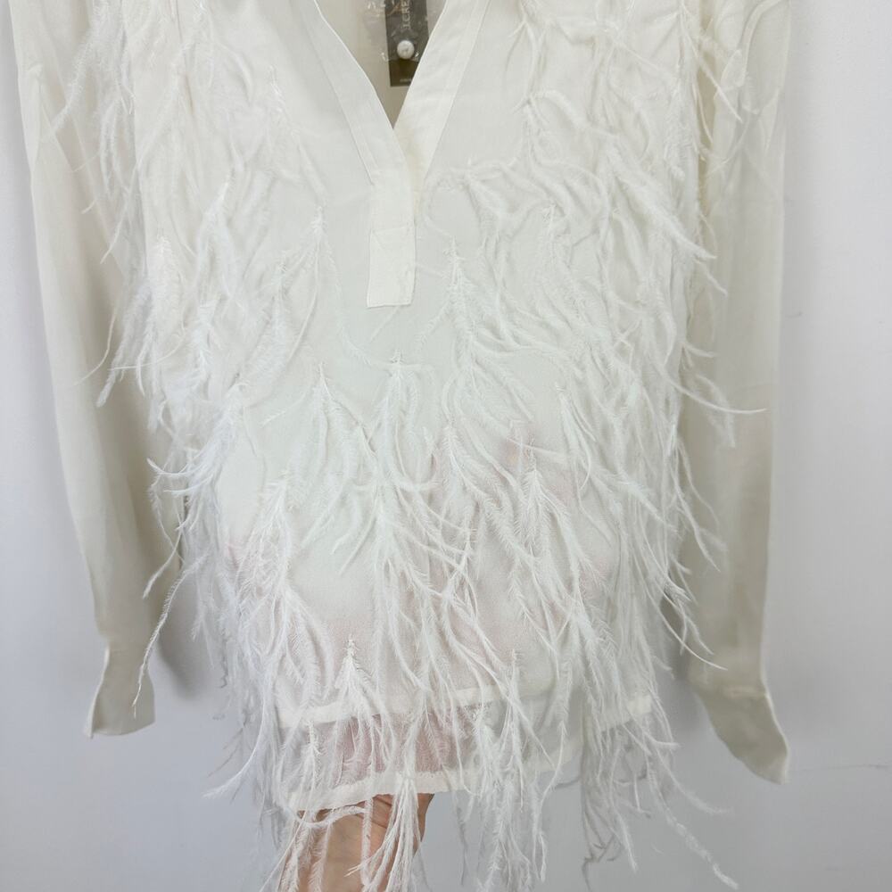 J.Crew Bungalow Feather Embellished Top Chiffon Viscose Blouse Ivory XS NWT - Picture 8 of 14